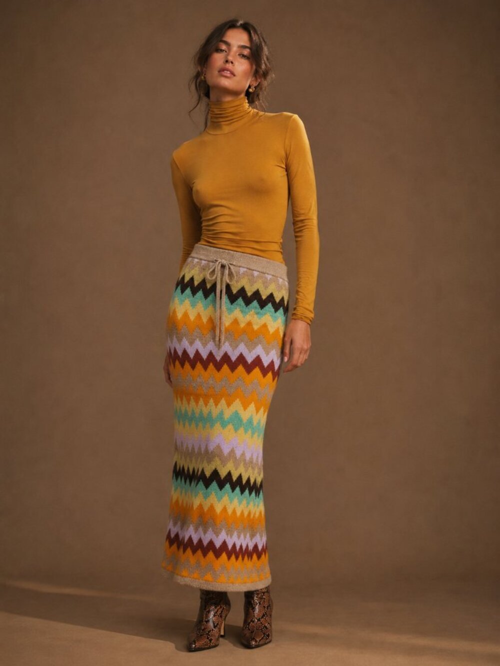 ANTHROPOLOGIE Plenty‎ by Tracy Reese Chevron Jacquard Knit Sweater Maxi Skirt